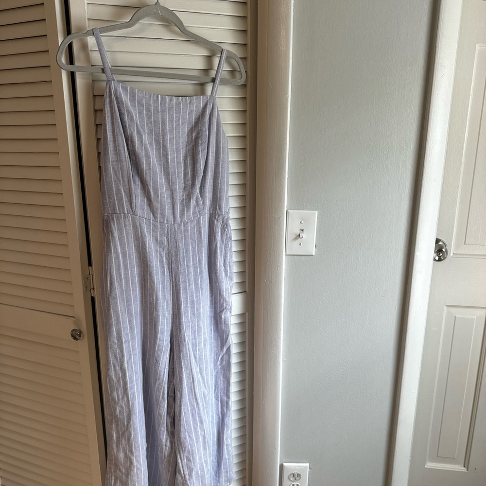 Purple and White Striped Jumpsuit
